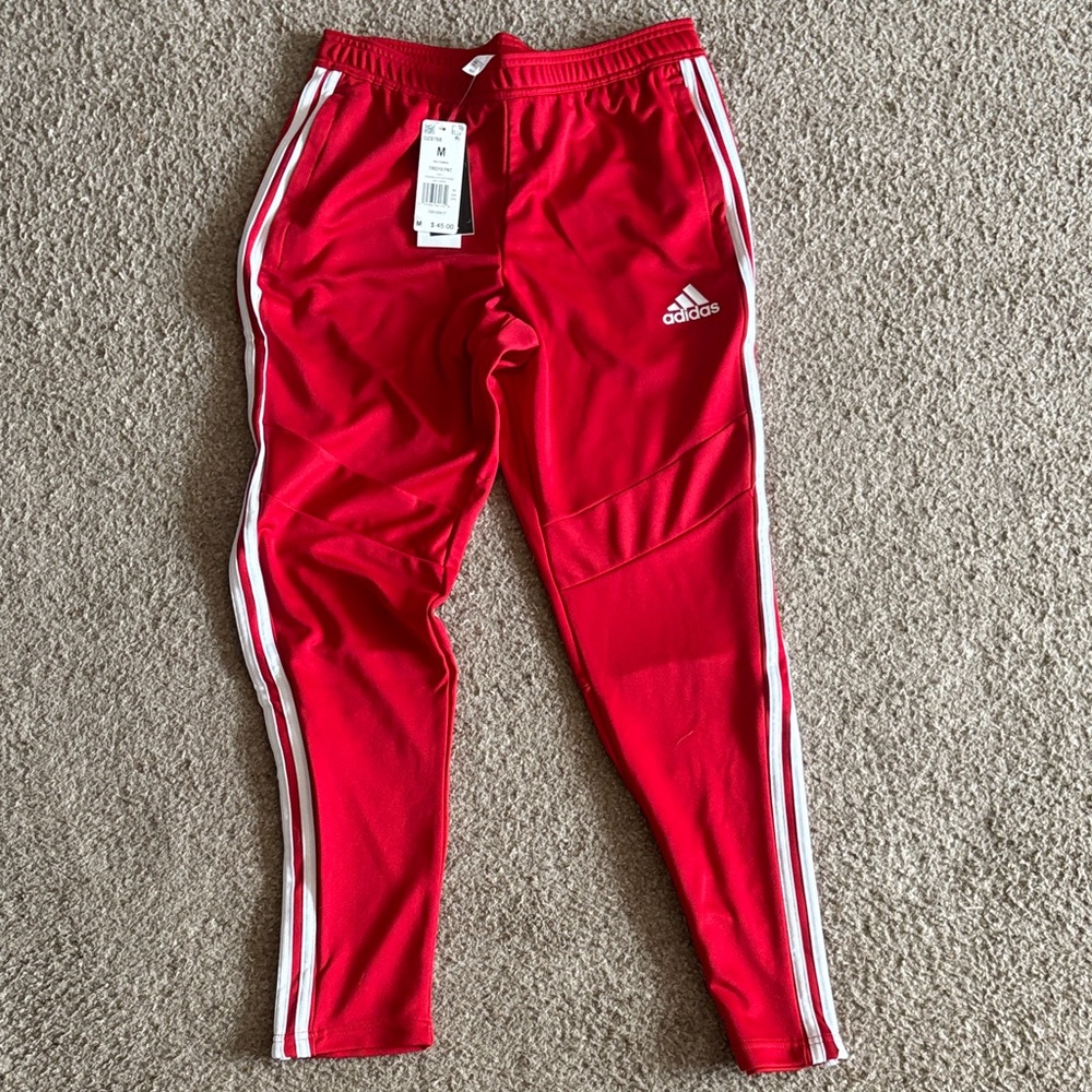 Adidas Men’s Red Joggers with White Stripes